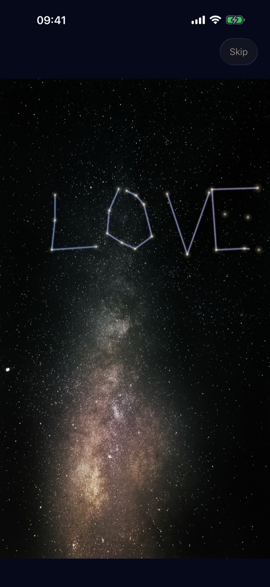 The word LOVE written in real stars over the Milky Way